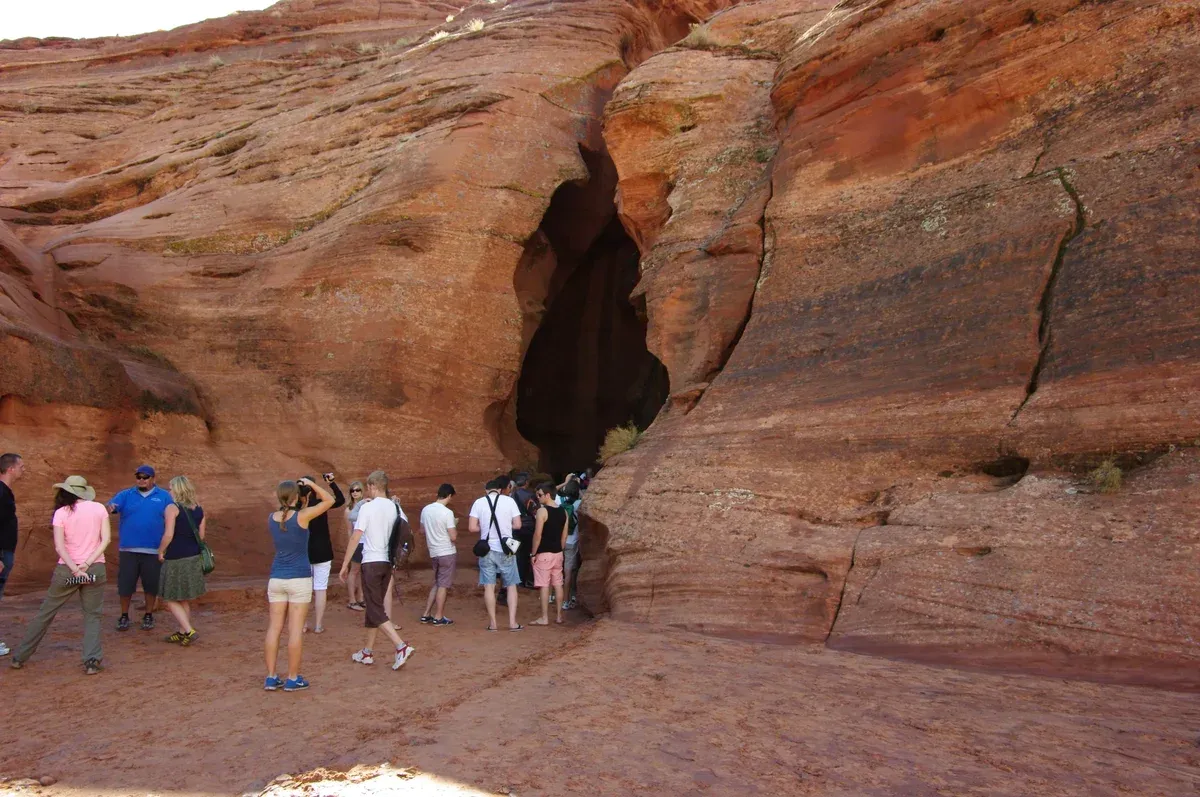 Entrance to Upper Antelope Canyon, a stop on an Antelope Canyon tour from Las Vegas, Page, Arizona.